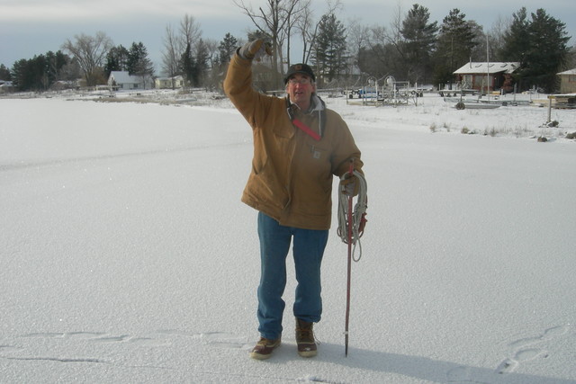 Checking Ice, Shell Lake, WI. DEC 2010